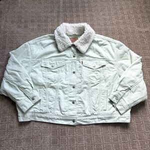Levi's Corduroy Trucker Jacket Women's XXXL Mint Green Sherpa Lined Warm Casual